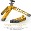 A yellow tripod is shown both open and folded, with German text below. Náhľad obrázku produktu