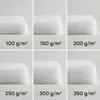 A grid of six images showing different thicknesses of white material, each labeled with its weight in g/m². Produktbild-Vorschau