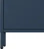 A close-up view of the bottom section of a dark blue cabinet with metal legs. Produktbild-Vorschau