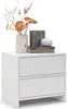 A white nightstand with two drawers, decorated with a vase of flowers, a decorative object, and books. Náhľad obrázku produktu
