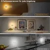 Three panels showing LED night lights in different environments with different color temperatures. Produktbild-Vorschau