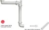 A white plumbing siphon system and a separate white pipe are shown against a white background. A Red Dot award logo and text are present on the left side of the image. Produktbild-Vorschau