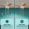A collage showing a ceiling fan in two different modes: summer and winter. Produktbild-Vorschau
