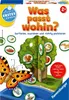 The image shows the box of a Ravensburger children's learning game called "Was passt wohin?". The game features a 3D tree and various animal and object tokens. Produktbild-Vorschau
