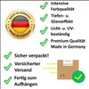 A collage of marketing elements for a product, including a 'Made in Germany' seal, feature callouts with checkmarks, and an illustration of a shipping box. Produktbild-Vorschau