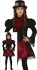 A young girl wearing a gothic steampunk-style costume, including a top hat with goggles, a ruffled collar, a black jacket with gold buttons, and a red and black striped skirt. Anteprima dell’immagine prodotto