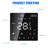 A digital thermostat display with various icons and text labels indicating its functions. Podgląd zdjęcia produktu