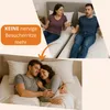 A collage showing a couple arguing in bed, then a couple cuddling in bed, with text indicating a solution to avoid arguments. Voir les images du produit