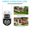 A security camera with two inset images showing different views of a house and yard. Produktbild-Vorschau