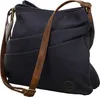 A dark blue Rieker crossbody bag with brown leather straps and a metallic logo emblem. Produktbild-Vorschau