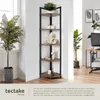 A corner shelf unit with decorative items and plants in a room setting. Náhled obrázku produktu