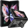 A protective case for a foldable smartphone is shown, with the phone partially open and displayed in two views. Produktbild-Vorschau