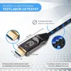 A close-up marketing image of an HDMI cable, highlighting its features and specifications with text overlays and diagrams. Produktbild-Vorschau