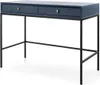 A dark blue desk with a black metal frame and two drawers with gold knobs, shown against a white background. Voir les images du produit