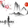 Vlies Fototapete LANDSCHAFT Berge Blumen Japan Malerei für Produktbild-Vorschau 6