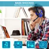 A young man wearing a gaming headset, looking at a tablet, with icons representing music, gaming, soft ear pads, and cable length at the bottom. Produktbild-Vorschau