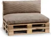 A close-up shot of a sofa cushion set made from corduroy fabric, placed on a wooden pallet. Náhľad obrázku produktu