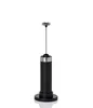 A black electric milk frother with a silver wand and whisk attachment, shown standing upright on a black circular base against a white background. Produktbild-Vorschau