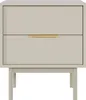 A front view of a two-drawer nightstand with a gold handle, shown on a white background. Produktbild-Vorschau