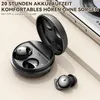 A pair of black wireless earbuds in their charging case, with one earbud placed outside the case. Produktbild-Vorschau