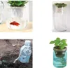 A collage of four images showing different self-watering planters and a DIY watering system. Produktbild-Vorschau