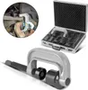 A collage of images showing a ball joint separator tool kit, including a close-up of the tool in use and a view of the entire kit in its case. Produktbild-Vorschau