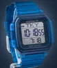 A close-up studio shot of a blue digital watch. Produktbild-Vorschau