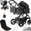 A collection of baby stroller accessories and a stroller shown against a white background. Produktbild-Vorschau