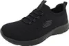 A black Skechers shoe is shown against a white background. Voir les images du produit