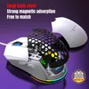 A disassembled gaming mouse with its back cover removed, showcasing internal components and RGB lighting. Produktbild-Vorschau