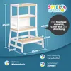 A marketing image of a white and wood learning tower with dimensions and feature callouts. Anteprima dell’immagine prodotto
