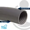 A close-up of a gray flexible hose, likely for a swimming pool, with marketing text and a logo. Produktbild-Vorschau