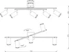 Technical drawings of a ceiling light fixture with dimensions and articulation angles. Podgląd zdjęcia produktu