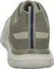 The back view of a taupe Skechers sneaker. Voir les images du produit