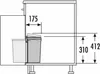 A technical drawing showing the dimensions and placement of a trash bin within a cabinet. Produktbild-Vorschau