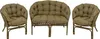 A set of three rattan furniture pieces: two chairs and a loveseat, all with brown cushions, displayed against a white background. Produktbild-Vorschau