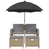 vidaXL Gartensofa 2-Sitzer Sonnenschirm und Hocker Beige Produktbild-Vorschau 4