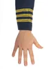 A child's hand and arm wearing a navy blue sleeve with gold stripes, against a white background. Produktbild-Vorschau