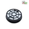 A round vacuum cleaner filter with a black plastic frame and white pleated filter material, set against a white background. A logo is visible in the top right corner. Produktbild-Vorschau
