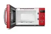 An open red microwave oven shown from a slightly elevated front-left angle against a white background. Anteprima dell’immagine prodotto