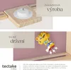 A collage showing parts of a wooden shelf and a toy with magnetic attachment. Náhled obrázku produktu