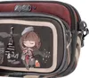 Close-up of a handbag with a cartoon illustration of a woman in Paris. Anteprima dell’immagine prodotto