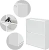 A white shoe cabinet with mirrored doors, shown from a slightly angled front view. Close-up insets highlight the top edge and interior compartments. Produktbild-Vorschau