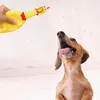 A person is holding a yellow squeaky chicken toy above a dachshund dog, who is looking up at it with its mouth open. Náhľad obrázku produktu