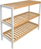 A three-tiered bamboo shoe rack with white frame, shown against a white background. Podgląd zdjęcia produktu