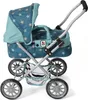 A side view of a teal doll stroller with a star pattern. Produktbild-Vorschau