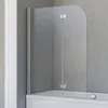 A shower screen for a bathtub against a grey tiled wall. Produktbild-Vorschau