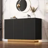 A modern black sideboard with a fluted design and LED lighting, placed against a marble-patterned wall. Anteprima dell’immagine prodotto