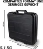 A black hard-shell case with dimensions indicated by lines and text. Produktbild-Vorschau