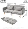 A diagram showing the dimensions of a sofa in both its sofa and bed configurations, with various measurements indicated by numbers and lines. Voir les images du produit